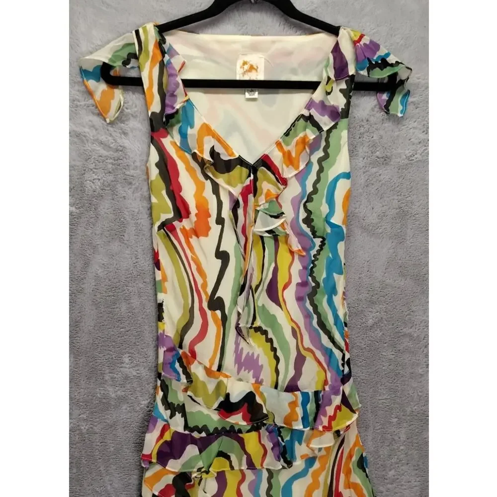 Anthropologie C Keer Womens Dress Size 4 Abstract Designer Silk Sheer Ruffle VNT - Picture 10 of 10